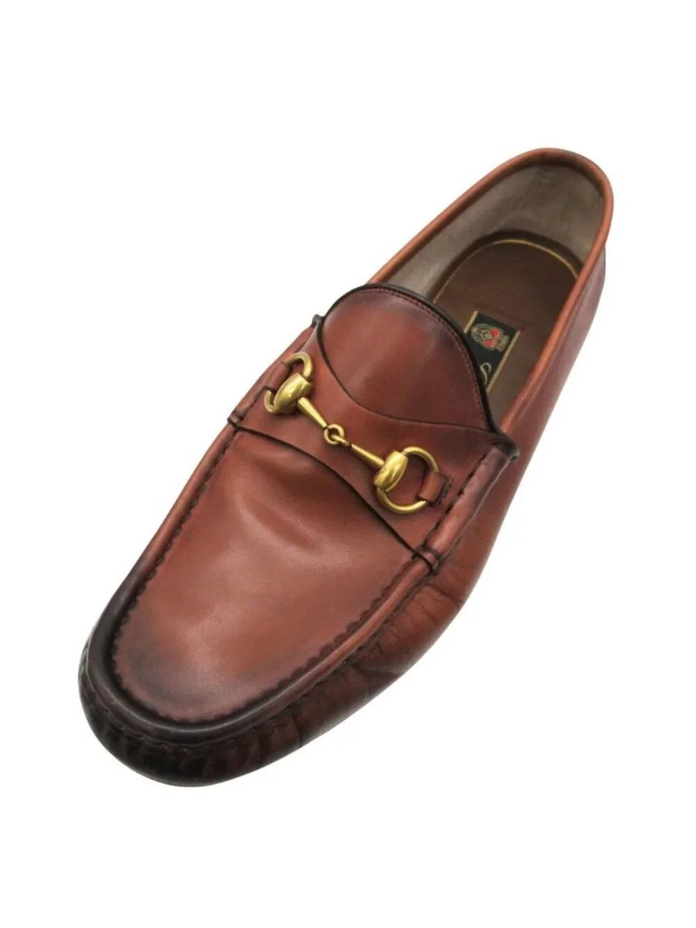 Gucci Vintage Slip-on Loafers Leather Shoes Round Toe Smooth Ther Brown 8.5